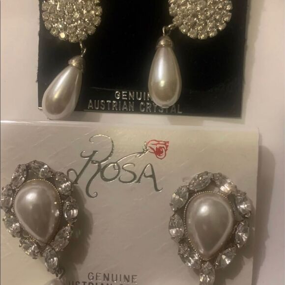 2 Rosa Genuine Austrian Crystal & Pearl Dangle Earring $20 each - Picture 3 of 4